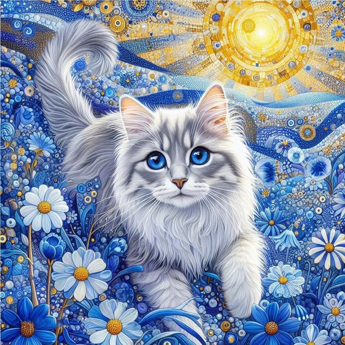 Cat And Flowers - Full Round Drill Diamond Painting 30*30CM
