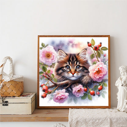 Cat And Peach Blossom - Full Round Drill Diamond Painting 30*30CM