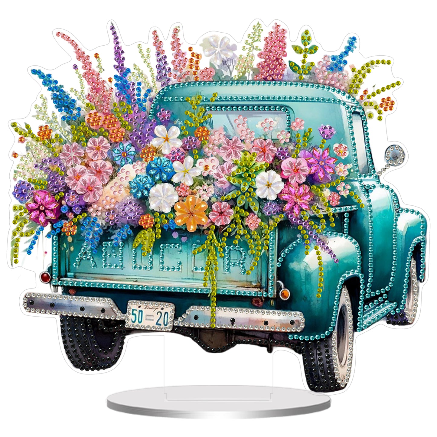 2D Flat Car and Flowers DIY Acrylic Diamond Painting Ornaments Kit Home Decor