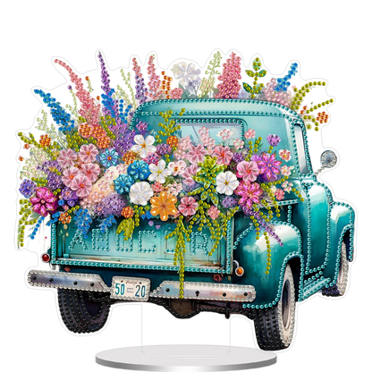 2D Flat Car and Flowers DIY Acrylic Diamond Painting Ornaments Kit Home Decor