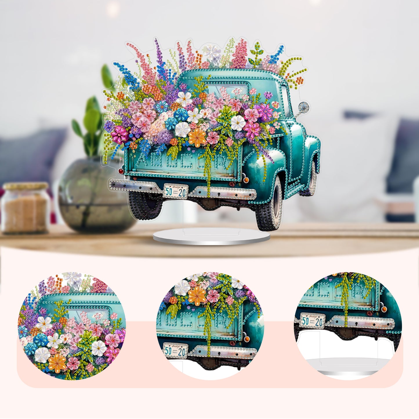 2D Flat Car and Flowers DIY Acrylic Diamond Painting Ornaments Kit Home Decor
