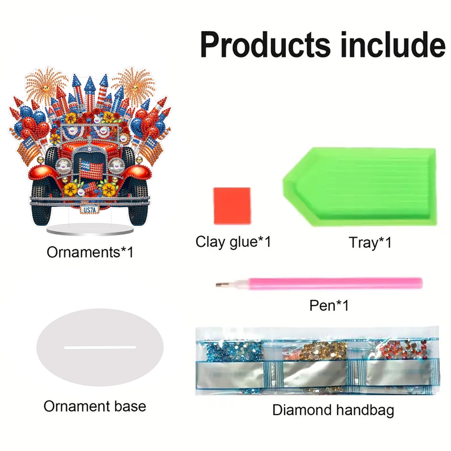 2D Flat Car DIY Acrylic Diamond Painting Ornaments Kit Home Office Table Decor