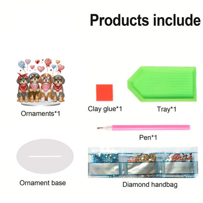 2D Flat Loving Dog DIY Acrylic Diamond Painting Ornaments Kit Home Table Decor