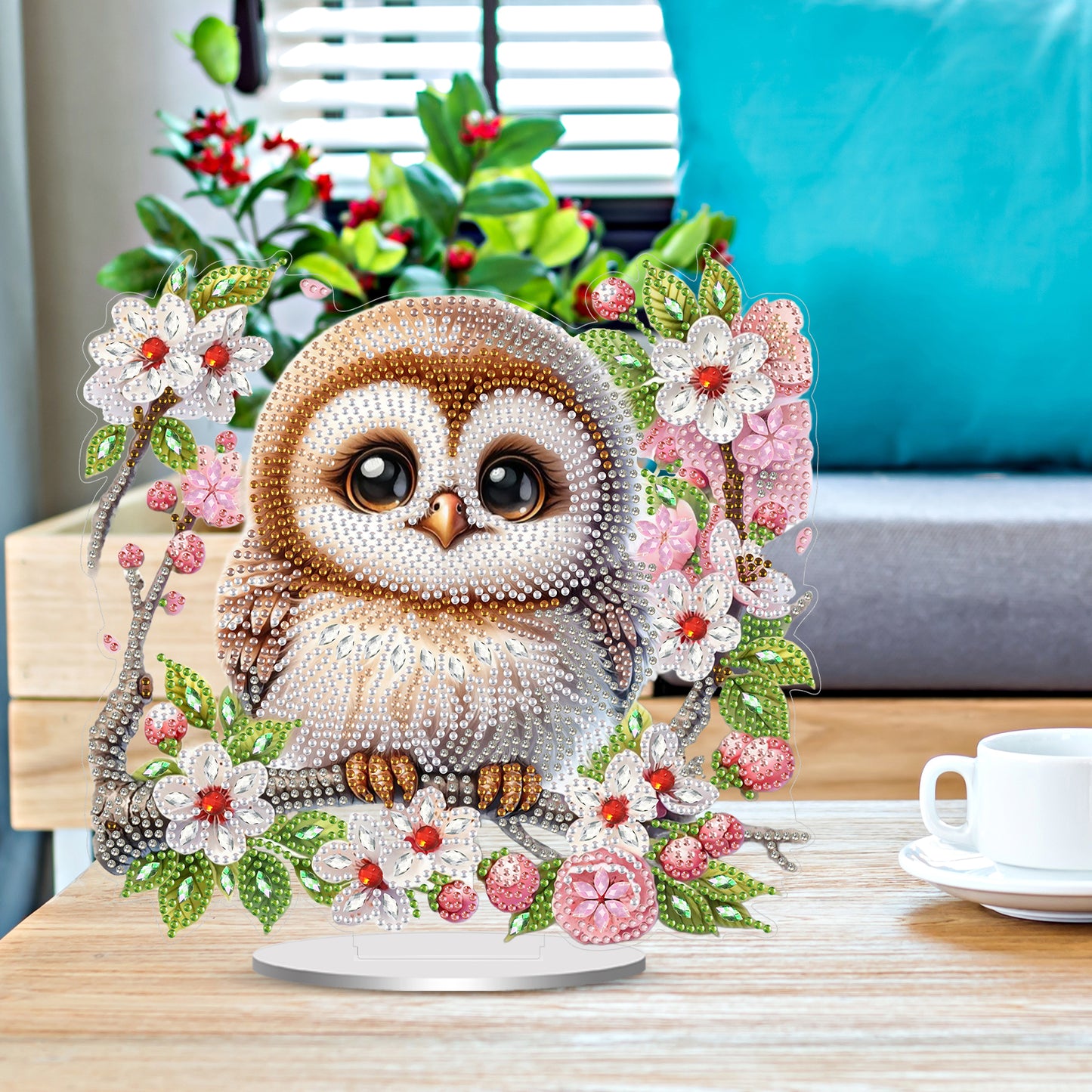 2D Flat Owls and Flowers DIY Acrylic Diamond Painting Ornaments Kit Home Decor