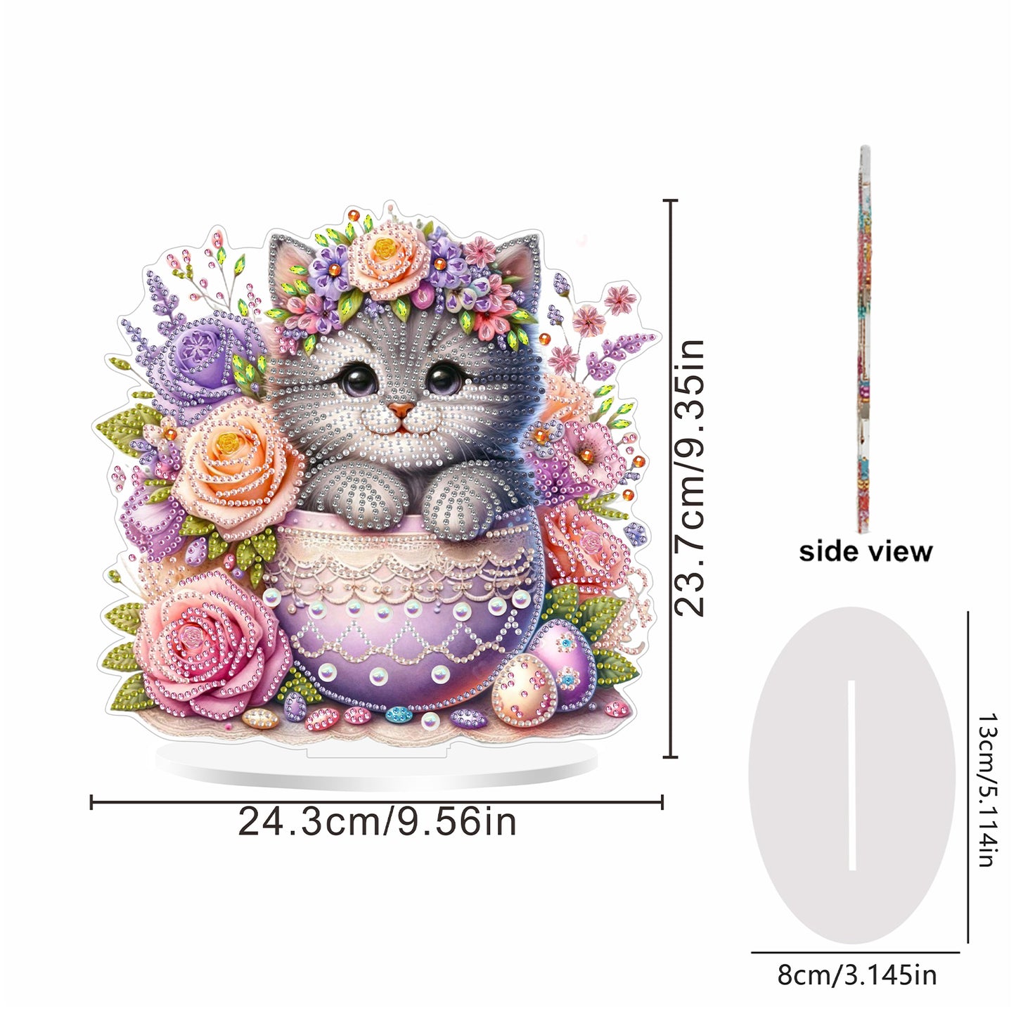 2D Flat Cat and Flower DIY Acrylic Diamond Painting Ornaments Kit Home Decor