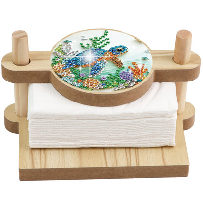 Sea Turtle DIY Wooden Diamond Art Paper Towel Holder for Home Office Decor