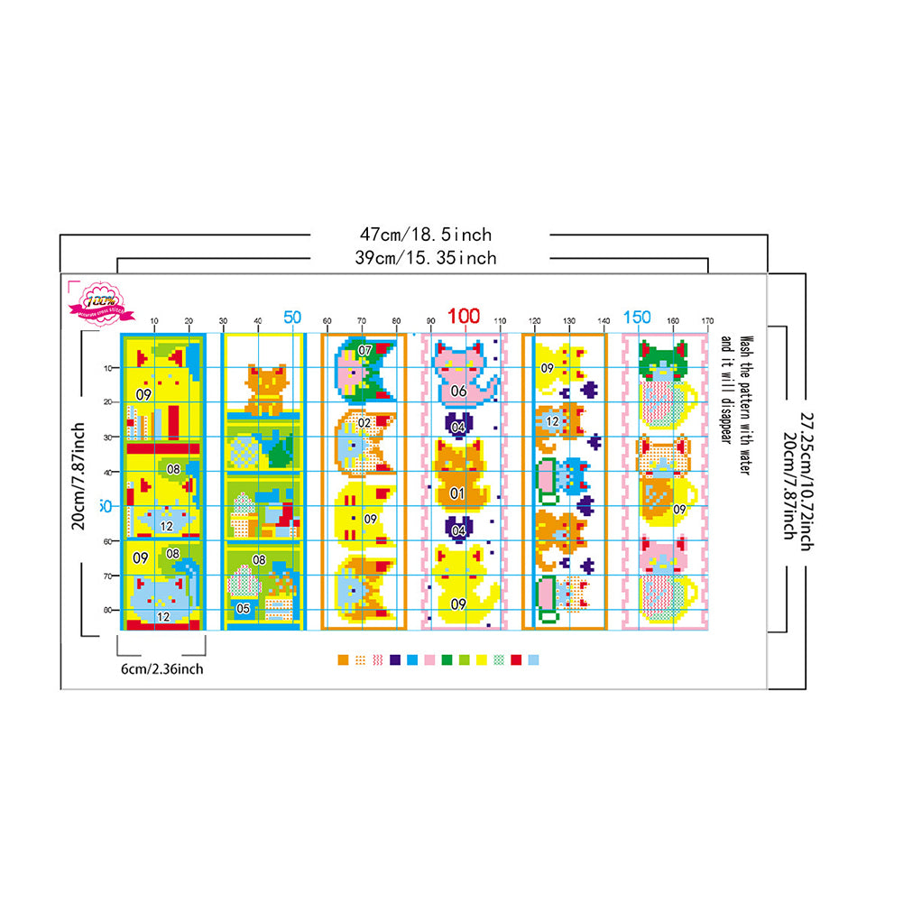 6Pcs Cat DIY Cotton Single-Sided Stamped Needlepoint Bookmark Kit 47x28cm