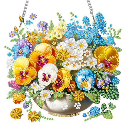 4pcs Flower 2D Flat DIY Acrylic Diamond Art Pendant Single Side Drill Home Decor