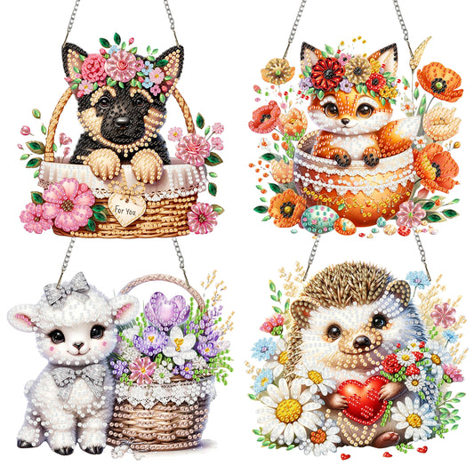 4pcs Animal 2D Flat DIY Acrylic Diamond Art Pendant Single Side Drill Home Decor