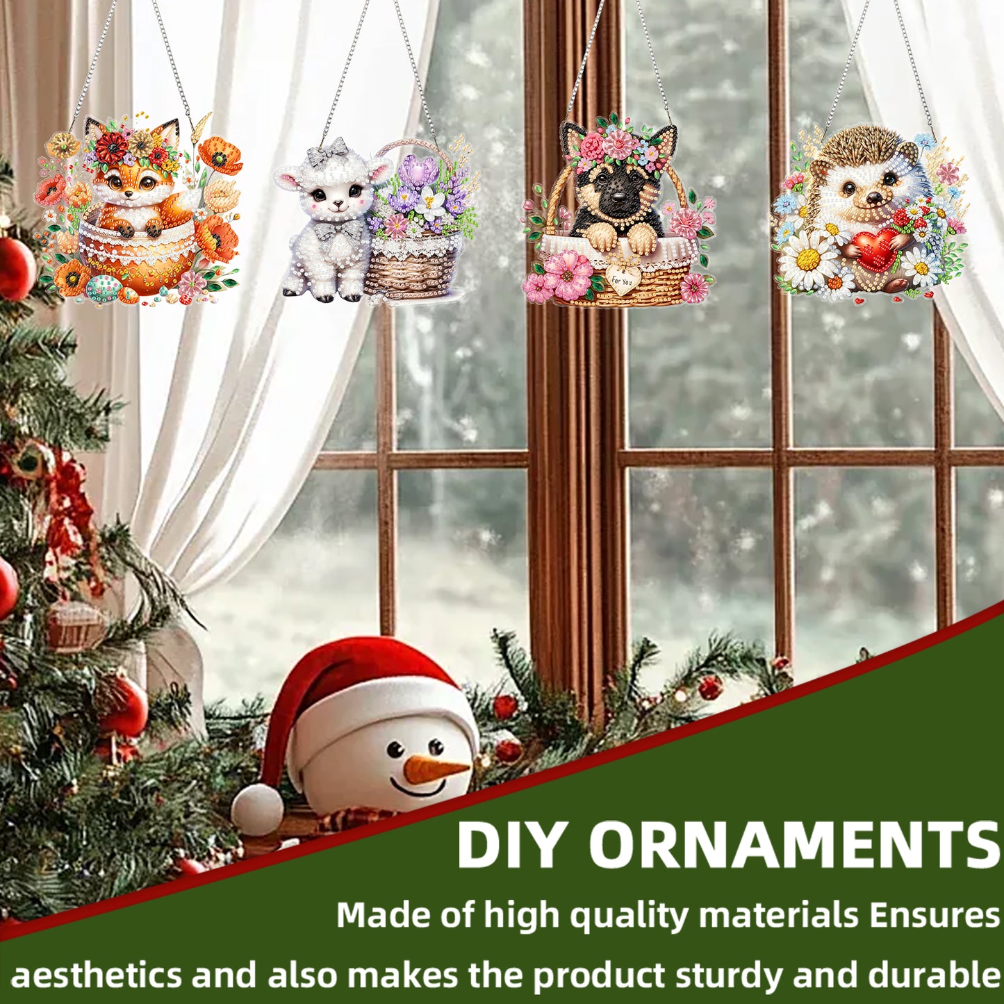 4pcs Animal 2D Flat DIY Acrylic Diamond Art Pendant Single Side Drill Home Decor