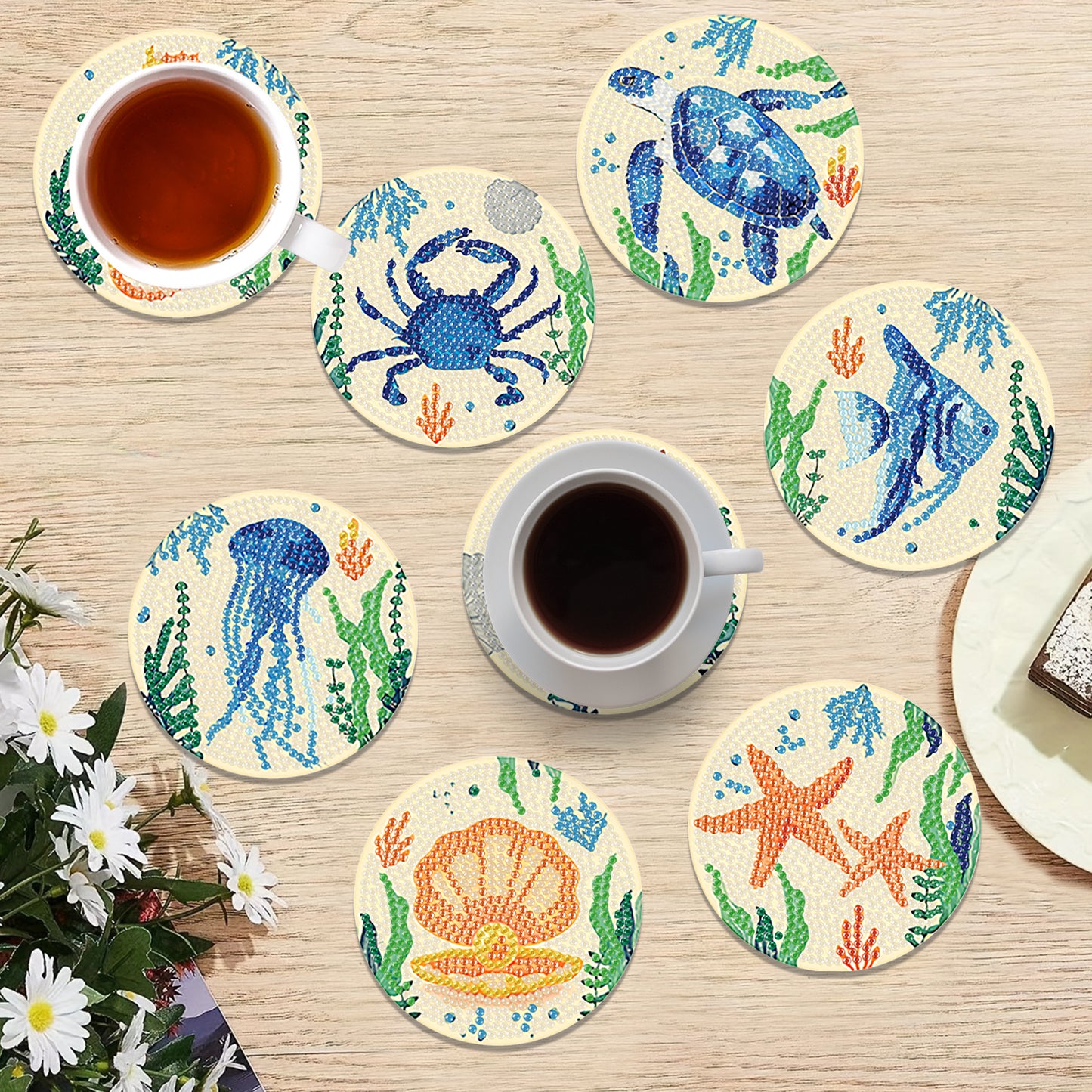 8pcs Animals Wooden DIY Coaster Diamond Art Kits with Holder No-Slip Home Decor