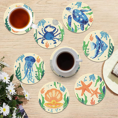 8pcs Animals Wooden DIY Coaster Diamond Art Kits with Holder No-Slip Home Decor