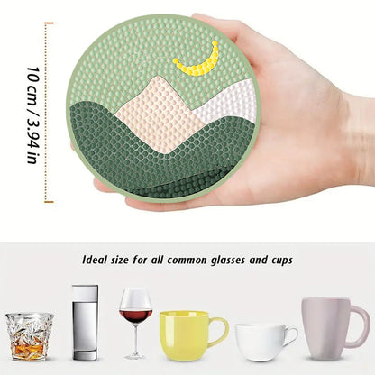 8pcs Green Wooden DIY Coaster Diamond Art Kits with Holder No-Slip Home Decor