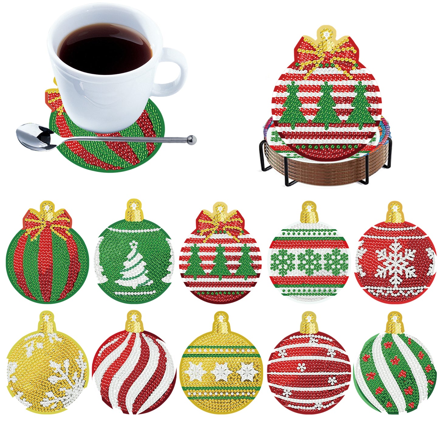 10pcs Lights Wooden DIY Coaster Diamond Art Kits with Holder No-Slip Home Decor