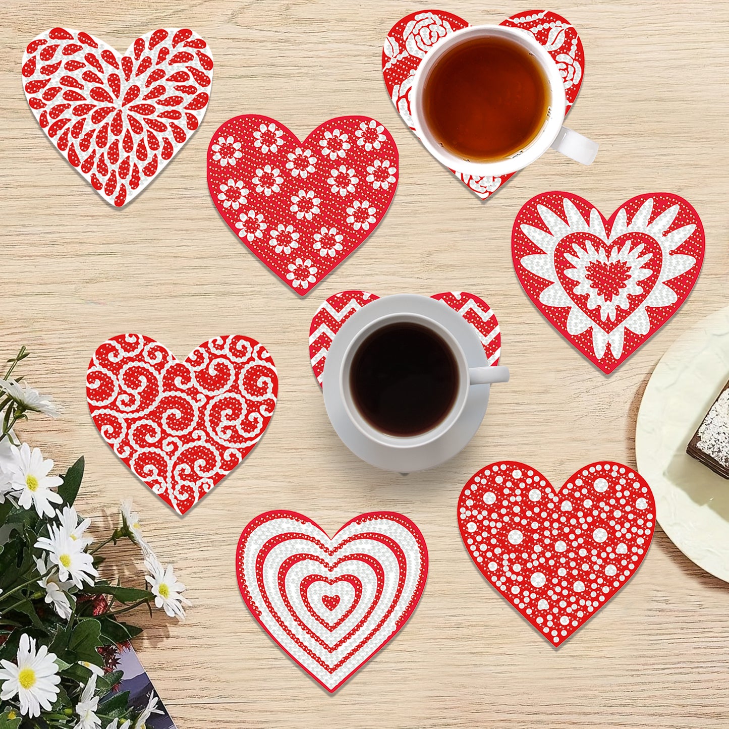 8pcs Love Wooden DIY Coaster Diamond Art Kits with Holder No-Slip for Home Decor