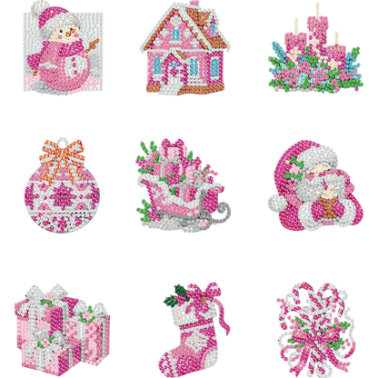 9pcs Christmas 2D Acrylic DIY Diamond Painting Magnets Special-Shaped Drill
