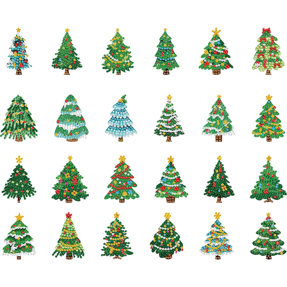 24pcs Tree 2D Acrylic DIY Diamond Painting Magnets Special-Shaped Drill Decor