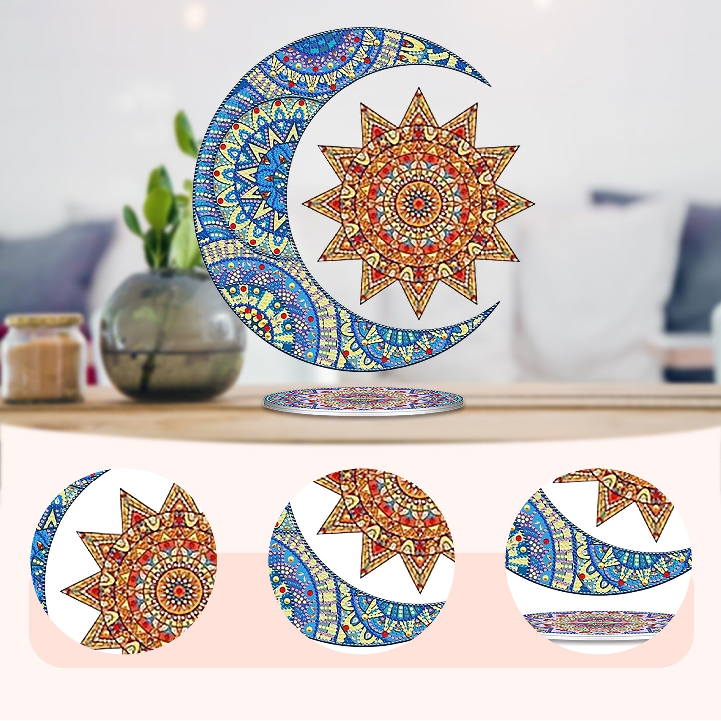 Moon Sun DIY 2D Flat Acrylic Desktop Diamond Art Kit Single-Sided for Home Decor