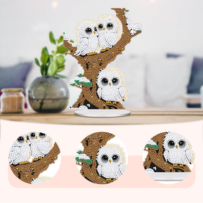 Tree Owl DIY 2D Flat Acrylic Desktop Diamond Art Kit Single-Sided for Home Decor