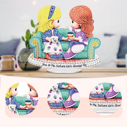 Coffee Girl DIY 2D Flat Acrylic Desktop Diamond Art Kit Single-Sided Home Decor