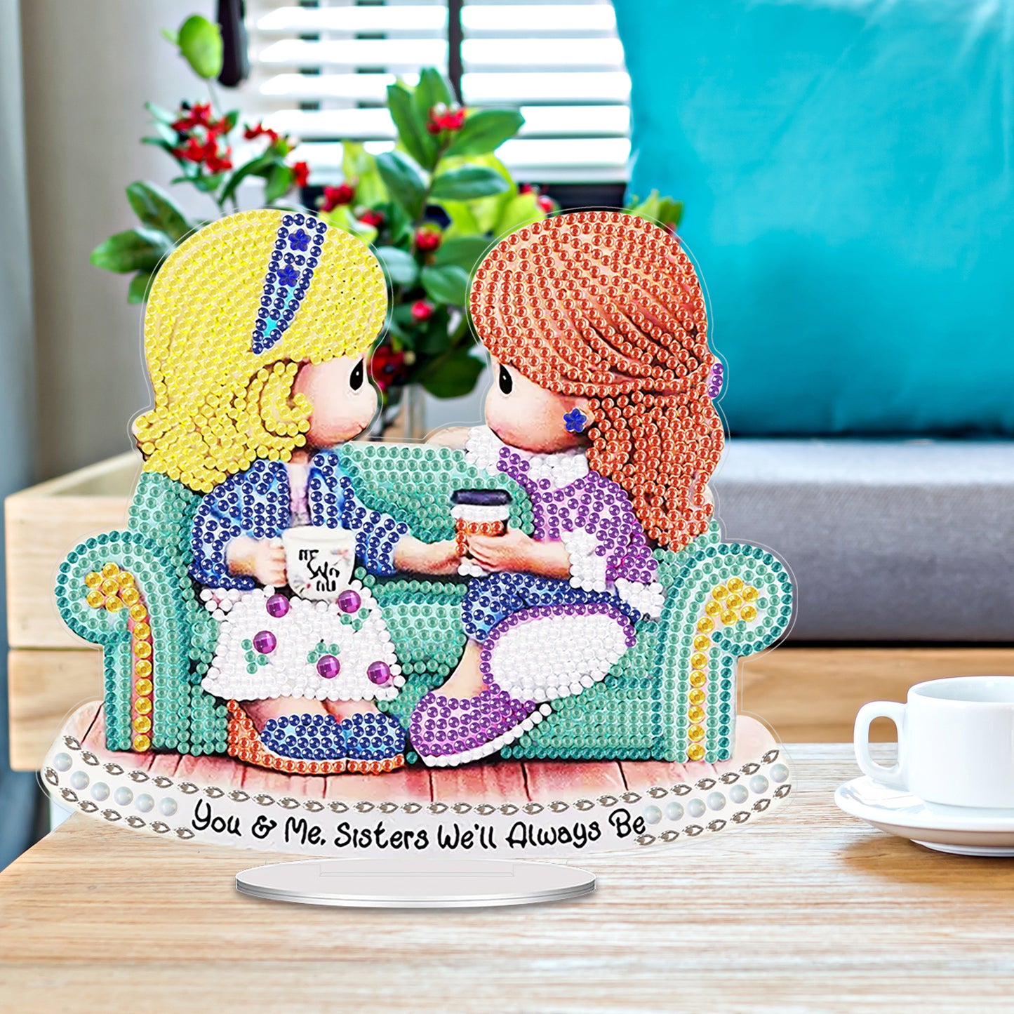 Coffee Girl DIY 2D Flat Acrylic Desktop Diamond Art Kit Single-Sided Home Decor