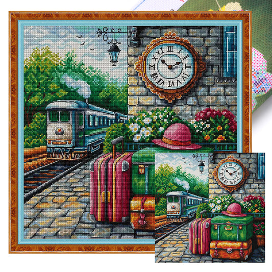 Spring Day Platform - 14CT Stamped Cross Stitch 38*38CM(Egyptian cotton)(Fairy Brand)
