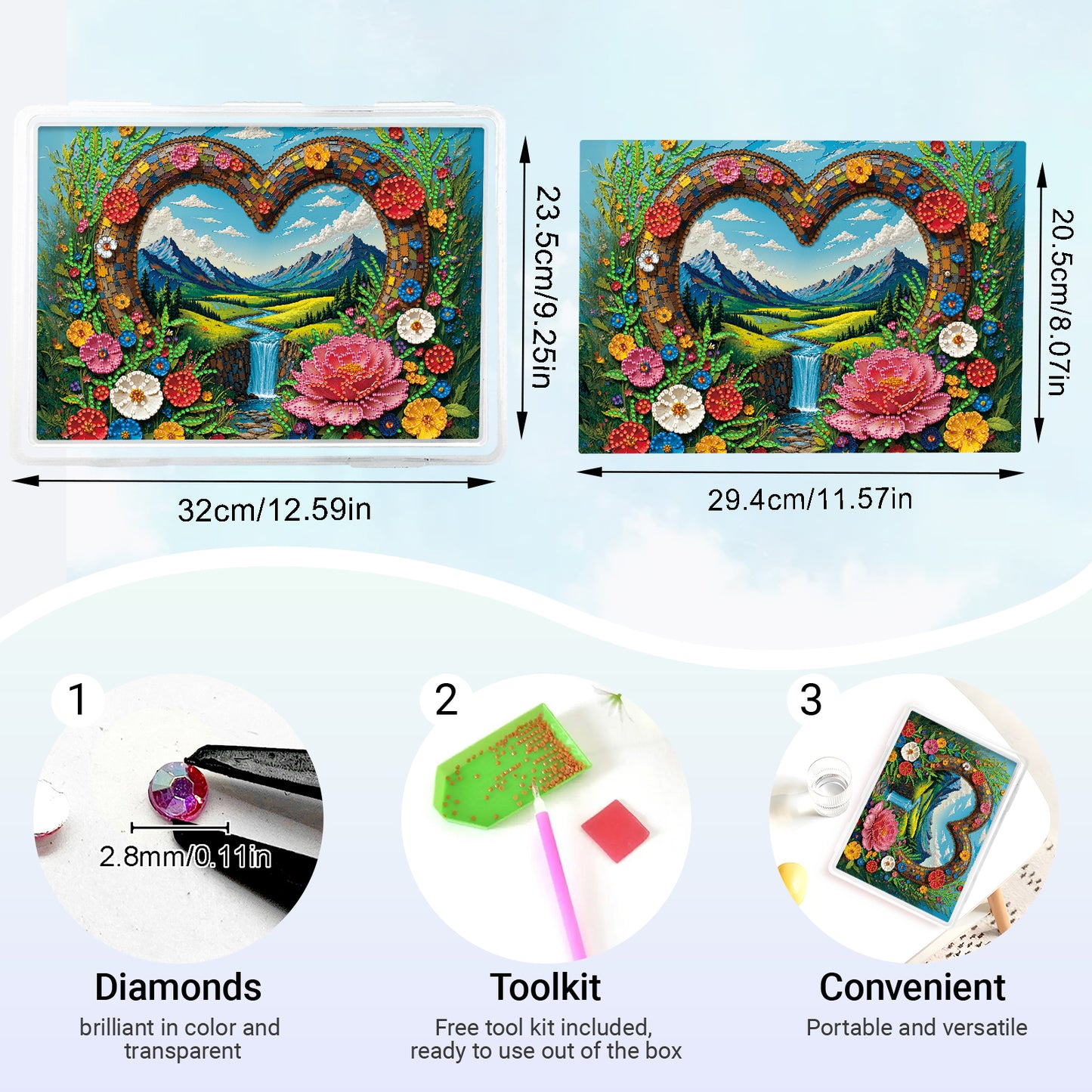 DIY Heart Water Flow Pattern Diamond Painting Kit Storage Box for Adult Beginner
