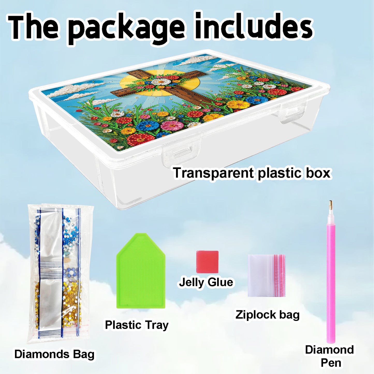 DIY Flower Cross Pattern Diamond Painting Kit Storage Box for Adults Beginners