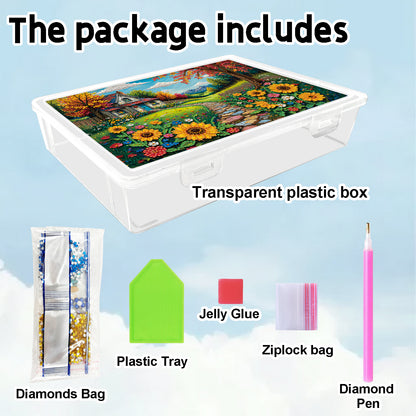 DIY Country Cottage Pattern Diamond Painting Kit Storage Box for Adult Beginner