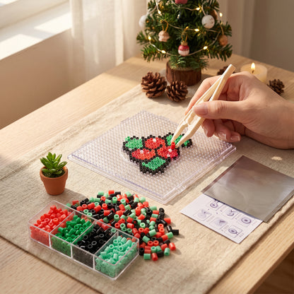 Christmas Cherry DIY 5mm Fuse Beads Kit Including Pegboards and Ironing Paper Melty Beads Set Safety