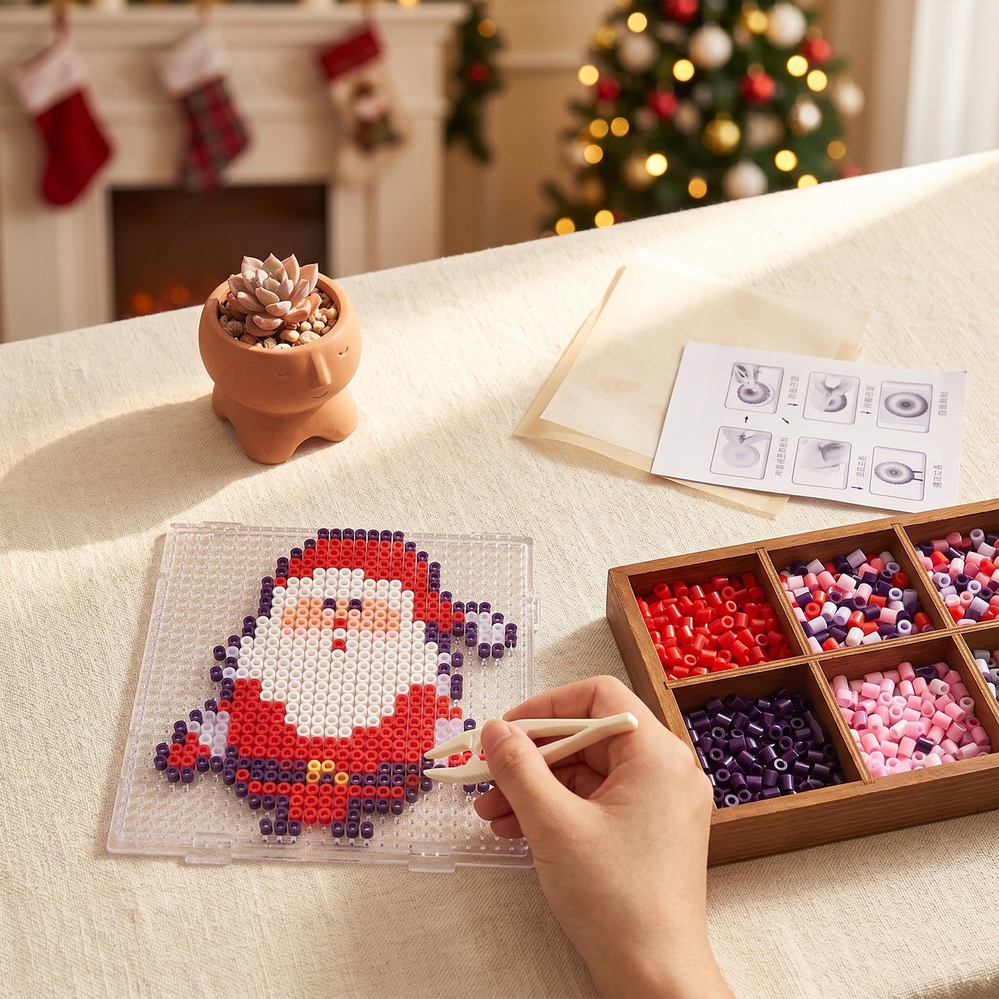 Christmas Santa Claus DIY 5mm Fuse Beads Kit Including Pegboards and Ironing Paper Melty Beads Set Safety
