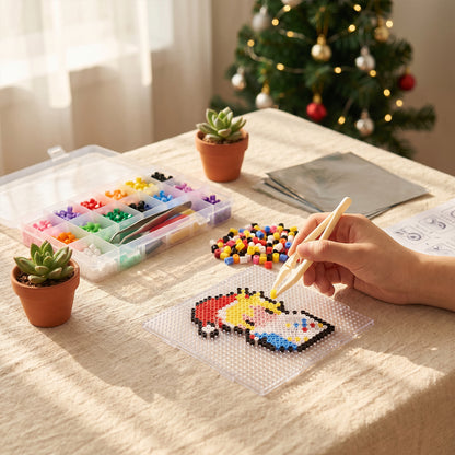 Christmas Cartoon Character DIY 5mm Fuse Beads Kit Including Pegboards and Ironing Paper Melty Beads Set Safety