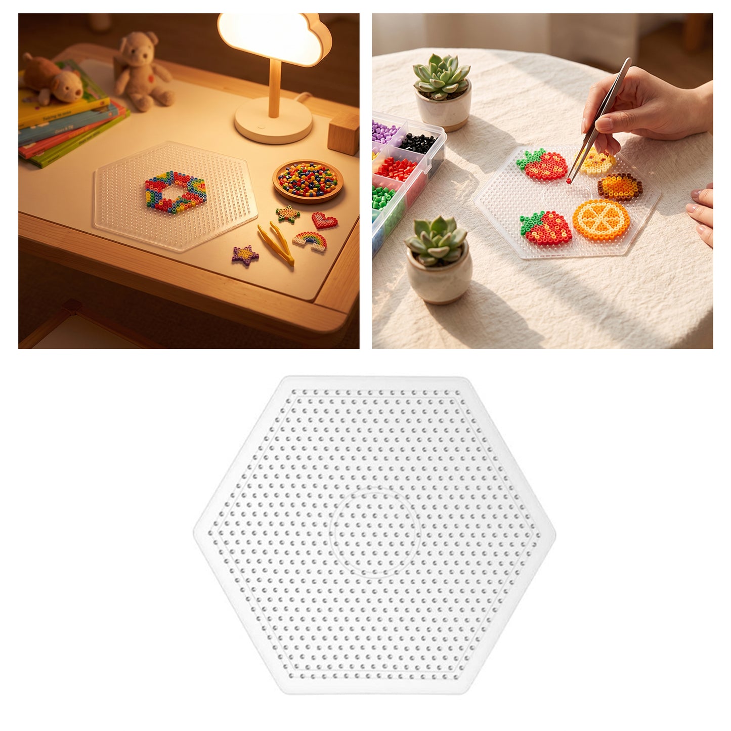 3Pcs 5mm Fuse Beads Boards High Temperature Resistance Large Clear Pegboards Kits Easy To Clean(Hexagon)