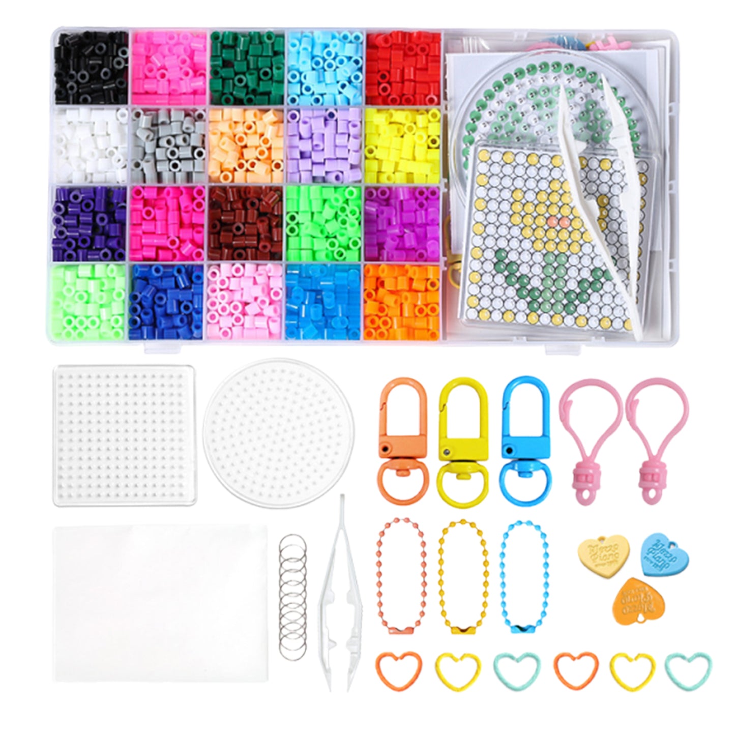 5MM 20 Colors DIY 3D Puzzle Beads Set with Dual Templates and Ironing Paper Pegboard Puzzles Beads Set Contains 2000 Beans