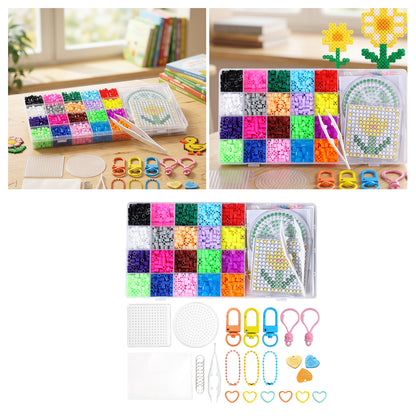 5MM 20 Colors DIY 3D Puzzle Beads Set with Dual Templates and Ironing Paper Pegboard Puzzles Beads Set Contains 2000 Beans