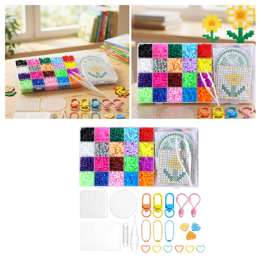 5MM 20 Colors DIY 3D Puzzle Beads Set with Dual Templates and Ironing Paper Pegboard Puzzles Beads Set Contains 2000 Beans