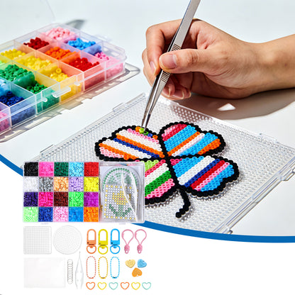 5MM 20 Colors DIY 3D Puzzle Beads Set with Dual Templates and Ironing Paper Pegboard Puzzles Beads Set Contains 2000 Beans