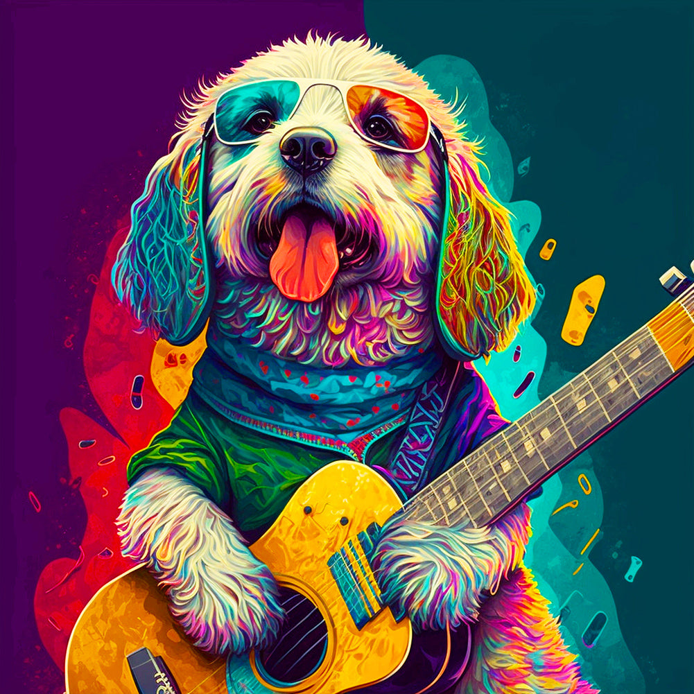Dog Playing Guitar - Full Round Drill Diamond Painting 30*30CM