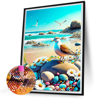 Seagull Walking By The Sea - Full Round Drill Diamond Painting 30*40CM