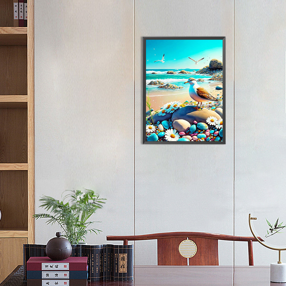 Seagull Walking By The Sea - Full Round Drill Diamond Painting 30*40CM