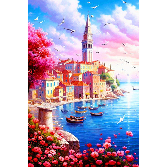 Beautiful Seaside City - Full Round Drill Diamond Painting 40*60CM