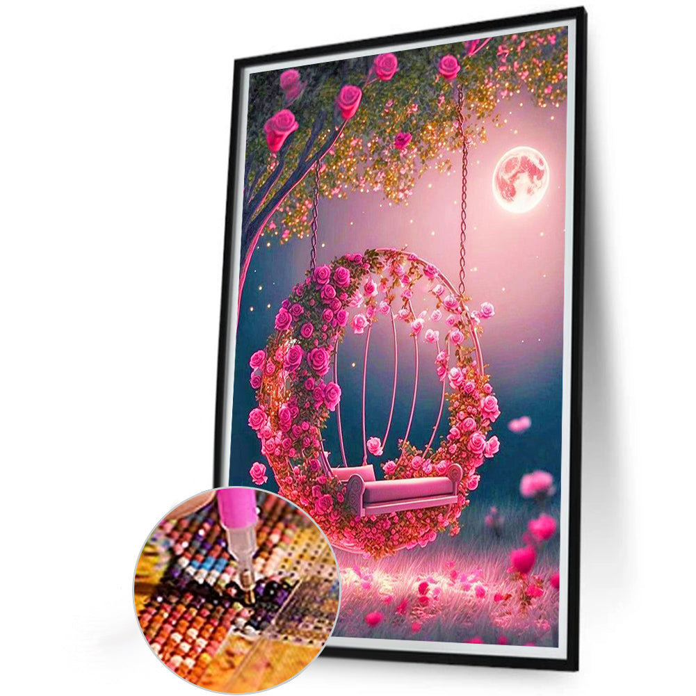 Rose Swing Under The Tree¡¤Powder - Full Round Drill Diamond Painting 40*60CM