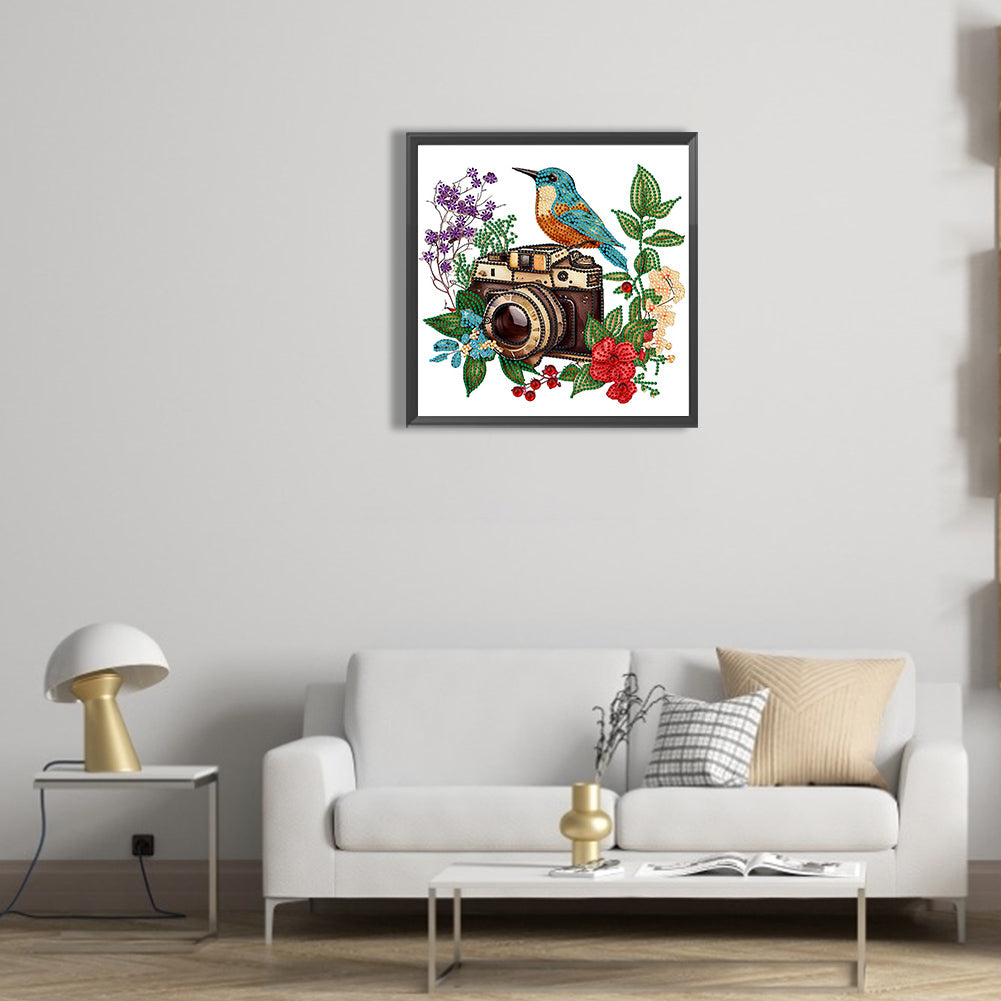 Flowers And Camera -  Special Shaped Drill Diamond Painting 30*30CM