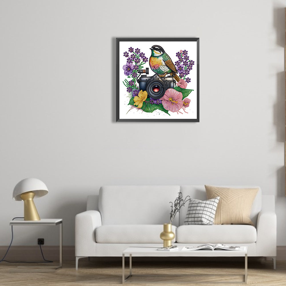 Flowers And Camera -  Special Shaped Drill Diamond Painting 30*30CM