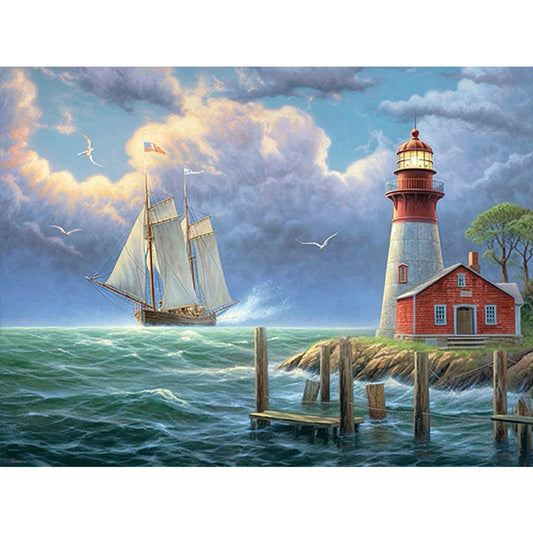 Seaside Lighthouse - Full Round Drill Diamond Painting 40*30CM