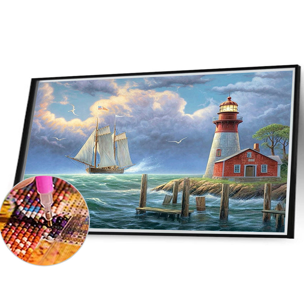 Seaside Lighthouse - Full Round Drill Diamond Painting 40*30CM