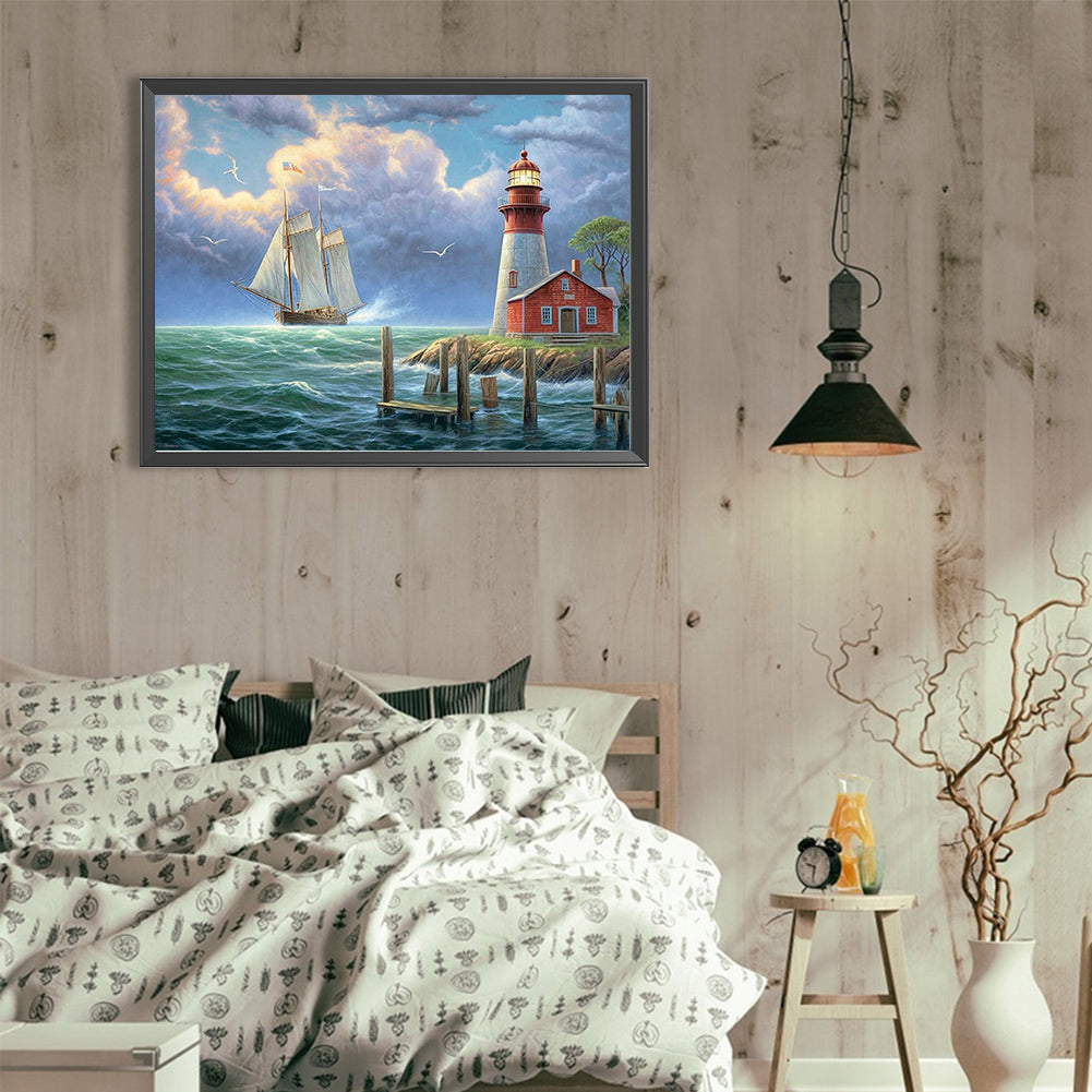 Seaside Lighthouse - Full Round Drill Diamond Painting 40*30CM