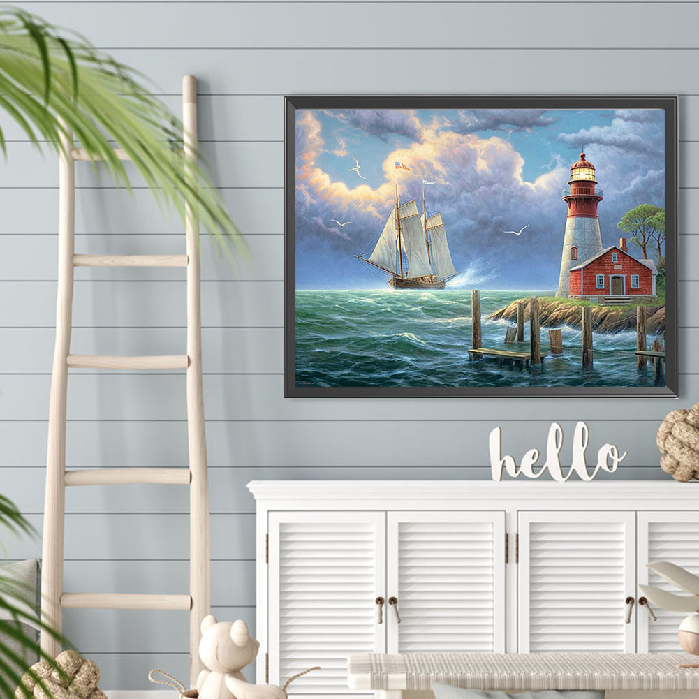 Seaside Lighthouse - Full Round Drill Diamond Painting 40*30CM