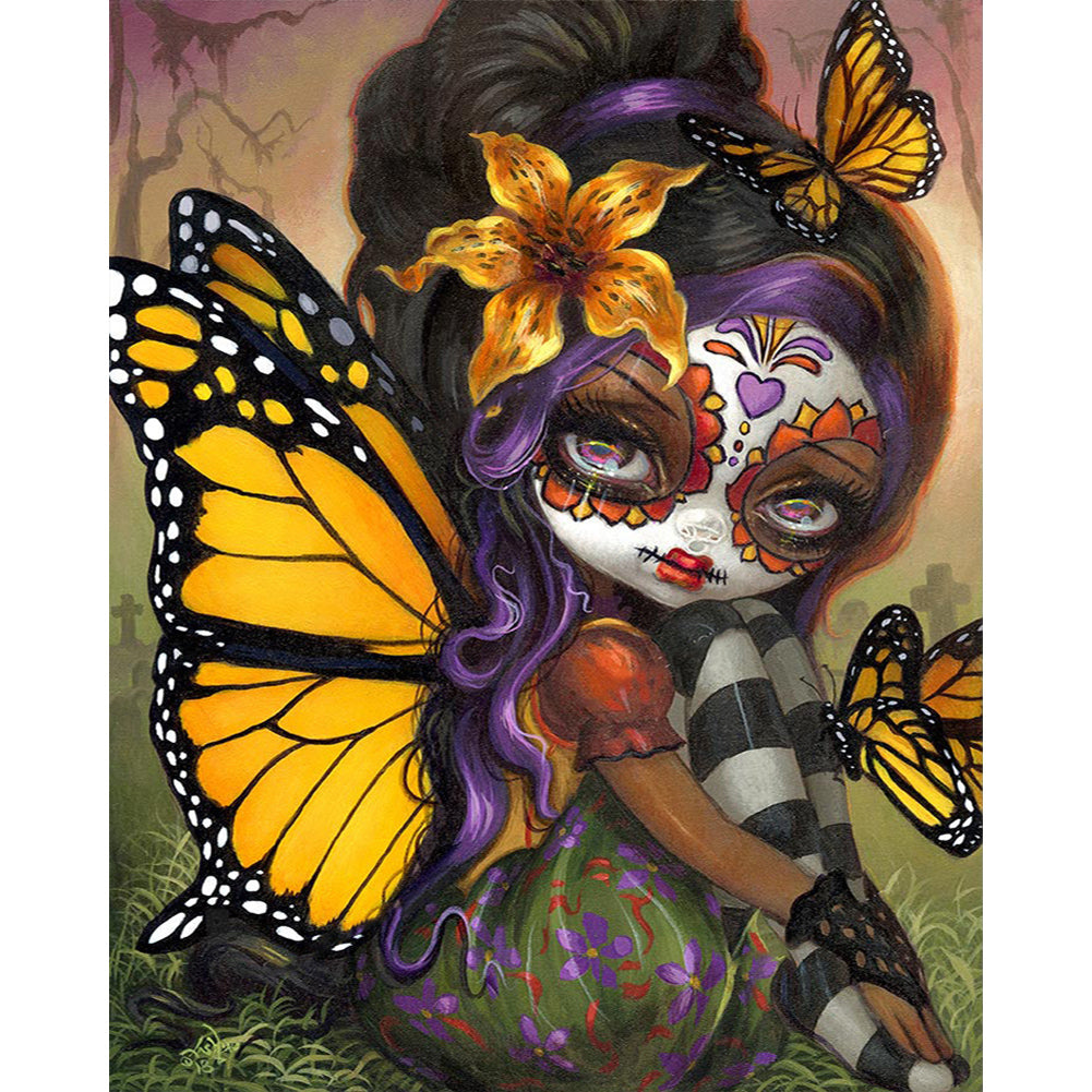 Butterfly Girl - Full AB Round Drill Diamond Painting 40*50CM