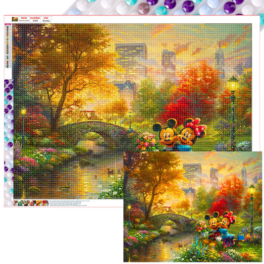 Mickey Mouse And Minnie Mouse By The River - Full Round Drill Diamond Painting 80*60CM